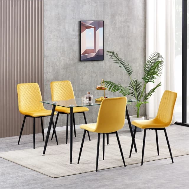 MCC DIRECT Set of 4 Designer Velvet Fabric Dining Chairs Metal Legs Lexi Chairs yellow LX0419