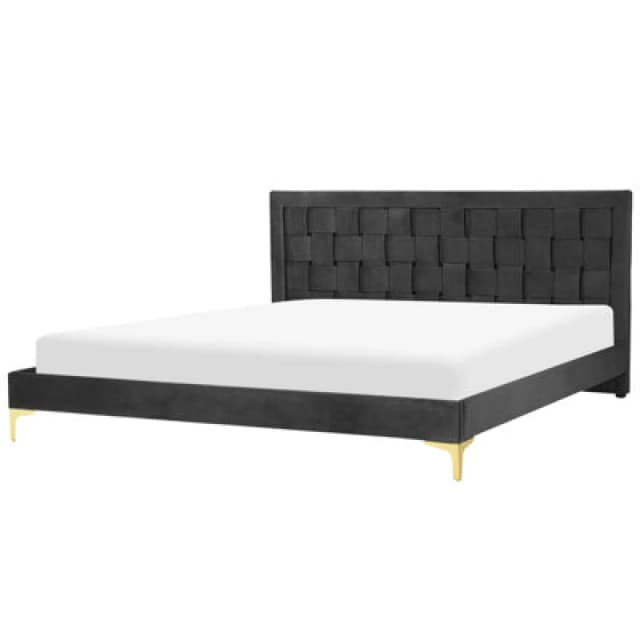 Beliani Bed Velvet Limoux 180 X 200 Cm (Eu Super King) Black