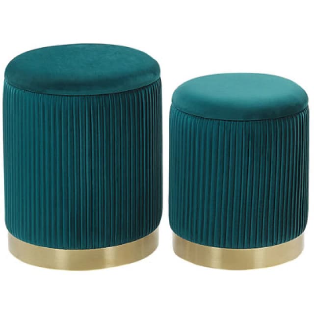 Beliani Set Of 2 Storage Pouffes Miramar Velvet Teal