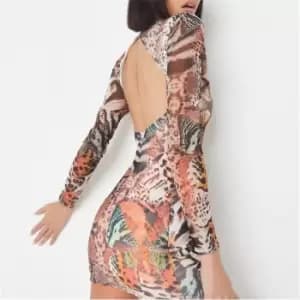 Missguided Animal Print Mesh Mini Dress - Brown