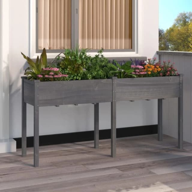 vidaXL Planter w/ Liner Grey 161x45x76cm Solid Wood Fir, Grey 364238