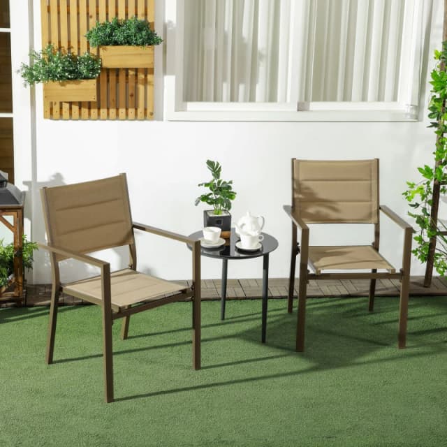 Outsunny 2pc Dining Stackable Aluminium Armchairs - Khaki 84G-449V00KK