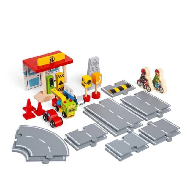 Bigjigs Rail 54 Piece Wooden Roadway Accessory Pack Grey unisex