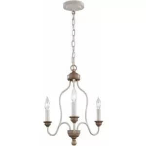 3 Bulb Chandelier Hanging Pendant LIght Chalk Washed/Beachwood LED E14 60W Bulb