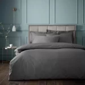 Plain Dye 100% Egyptian Cotton 180 Thread Count Duvet Cover and Pillowcase Set, Charcoal, Super King - Bianca