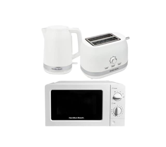 HAMILTON BEACH Ella Compact Solo Microwave, Electric Kettle & 2-Slice Toaster Set - White 5060916371224