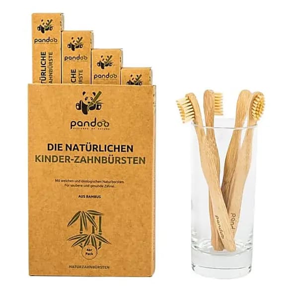 Pandoo Bamboo Medium Soft children Toothbrush 4Pcs