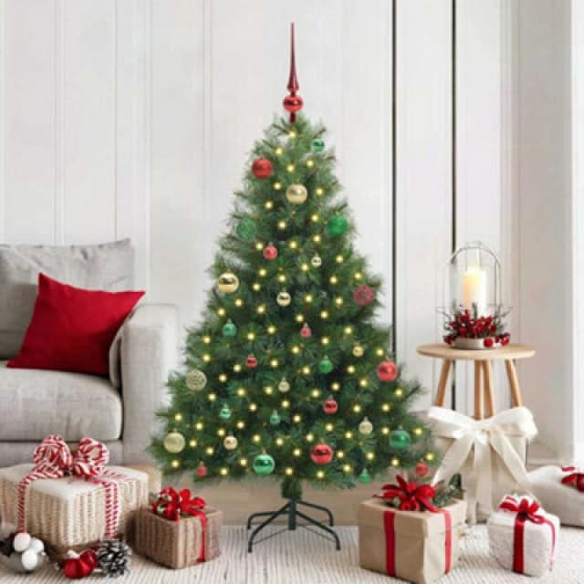 vidaXL Artificial Christmas Tree with 150 LEDs, Multicolour Balls Green 150 x 94cm PE and PVC, Green 3397778