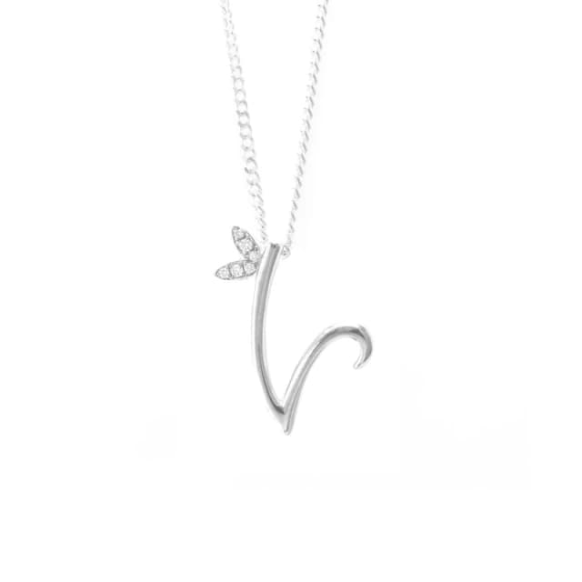 Say It With Winged Diamond Initial Necklace - Sterling Silver - V/18" Size: 18" Silver Unisex 18"