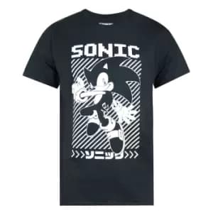 Sonic The Hedgehog Mens Japanese Poster T-Shirt (S) (Black)