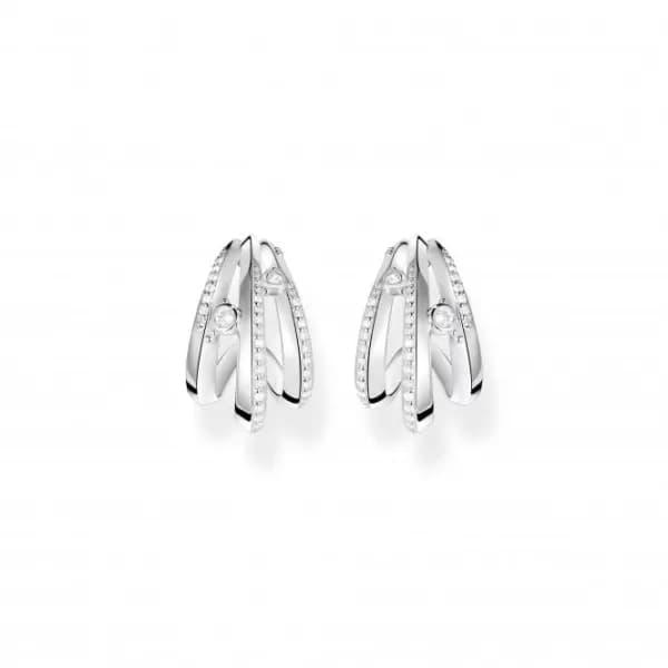 Sterling Silver Wave White Stones Hoop Earrings H2231-051-14