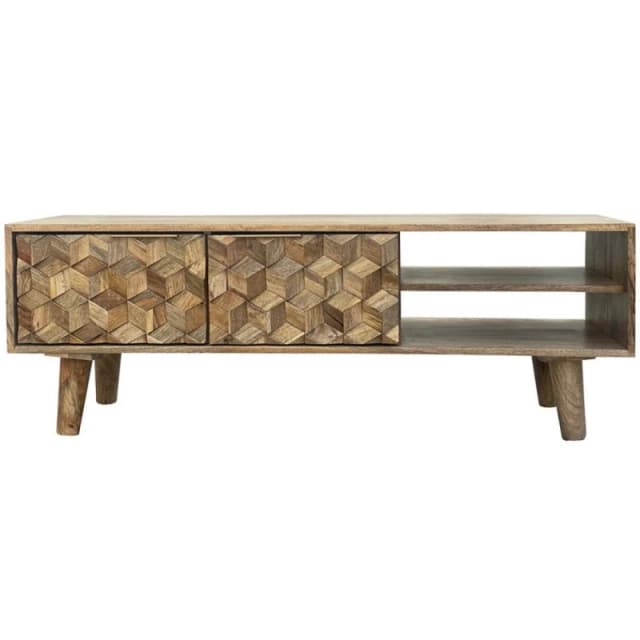 Jaipur Furniture Ltd Geometric TV Unit - Mango Wood - L35 x W118 x H41cm - Mango Light Finish in Brown Brown Unisex