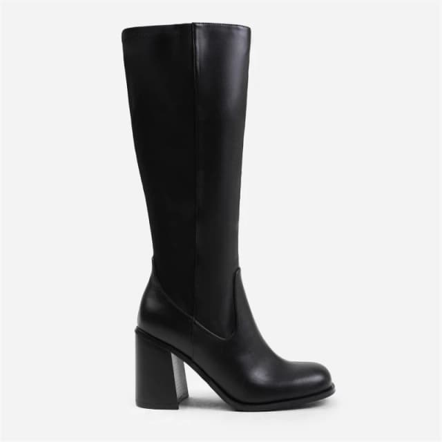 Where's That From 'Zhuri' Mid Block Heel Knee High Boots With Stretch And Side Zip Black