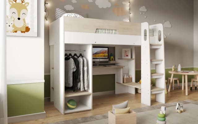 Flair Coco High Sleeper Workstation with Wardrobe White