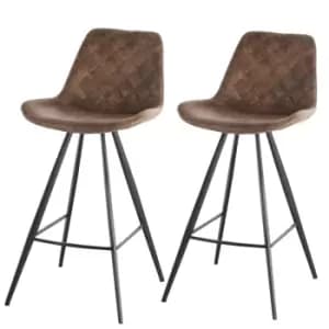 Homcom Set Of 2 Bar Stools Vintage Microfibre Cloth Tub Seats Padded Steel Brown