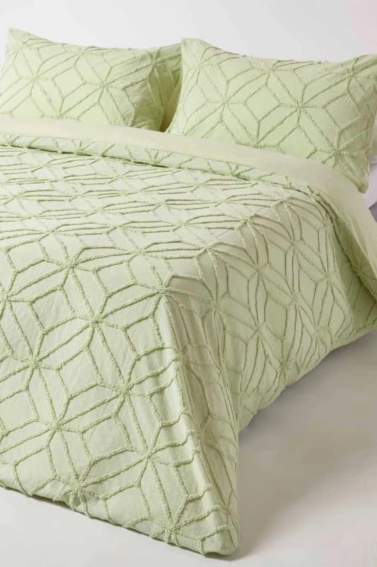 Homescapes Diamond Cotton Tufted Duvet Cover Set Green