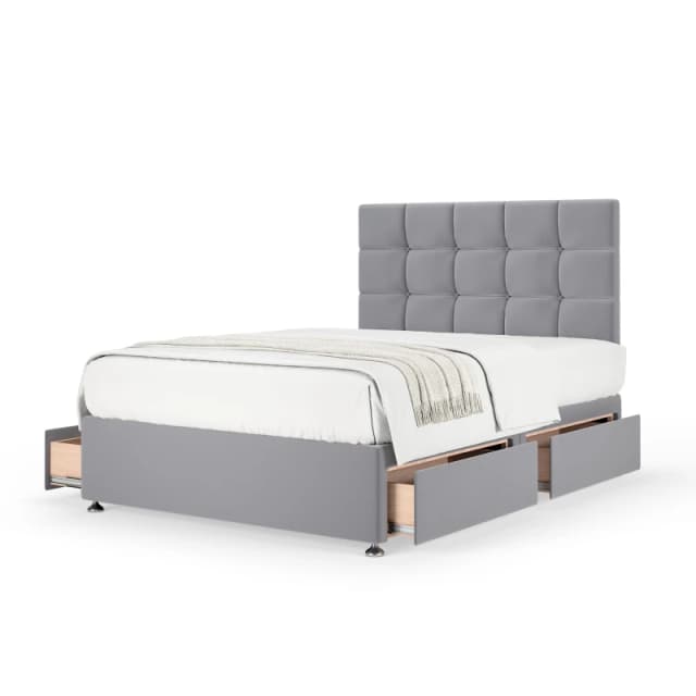Bedmaster Bedmaster Plush Velvet 4 Drawer Divan Base And Square Headboard in Silver Size: Super King Silver Super King Unisex 7867870624247