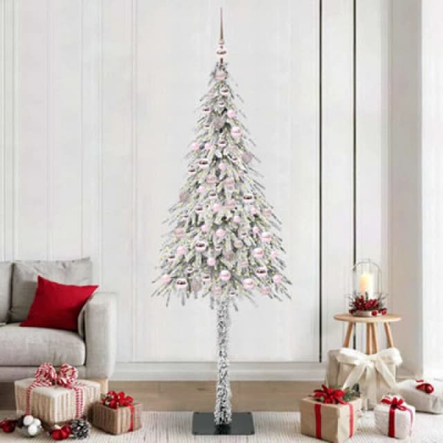 vidaXL Christmas Tree with 300 LEDs, Pink Balls White 210cm PE and Steel, White 3396244