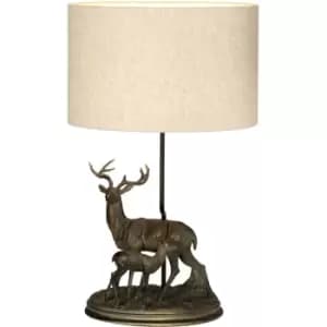 Elstead - LightBox Amelia 1 Light Table Lamp With Oval Shade, Bronze Patina Stag and Fawn Stauette