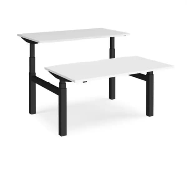 Elev8 Height Adjustable Desk Back To Back Rectangular Desks 1400mm White Tops With Black Frames Elev8 Touch White EVTB-1400-K-WH