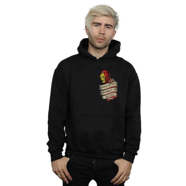 Marvel Marvel Men Iron Man Tattoo Journey Breast Print Hoodie in Black Size: Small Black S Male 5059308427076