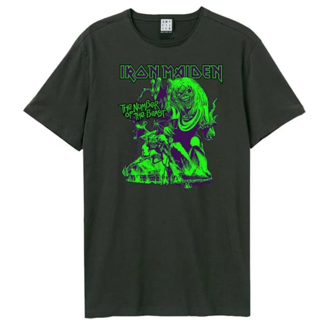 Amplified Amplified Men Neon Beast Iron Maiden T-Shirt in Charcoal Size: Small Charcoal S Male 5063470006700