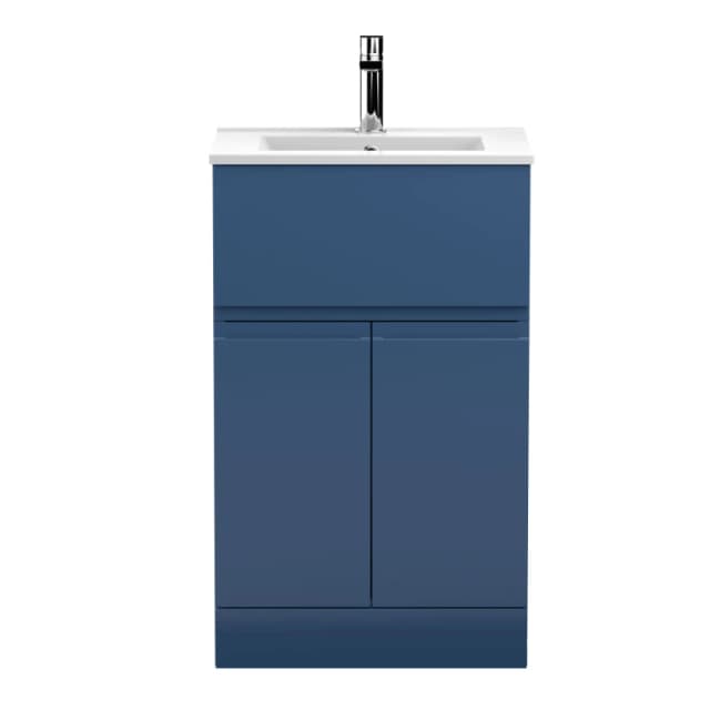 BALTERLEY Rapture Floor Standing Vanity Basin Unit with Minimalist Ceramic Basin (Tap Not Included), 500mm - Satin Blue Balterley BFRA301B