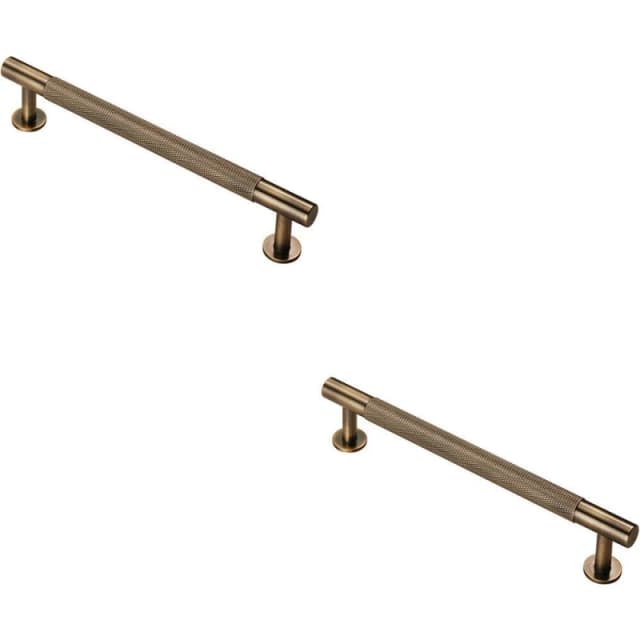 Loops 2x Knurled Bar Door Pull Handle 190 x 13mm 160mm Fixing Centres Antique Brass Metallics unisex