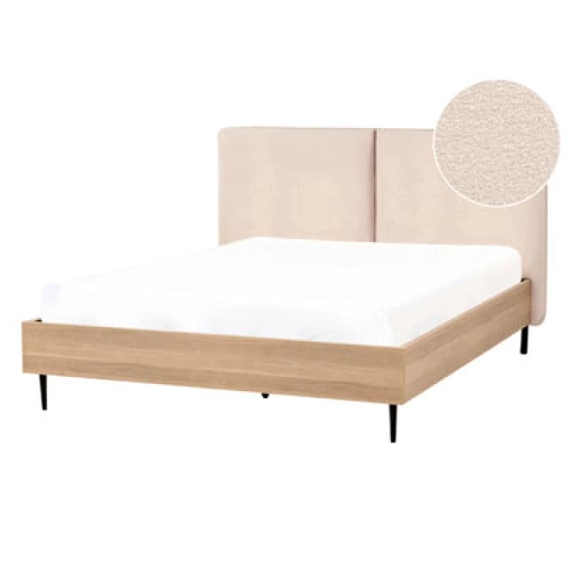Beliani Bed Boucle Limanton 140 X 200 Cm (Eu Double) Beige