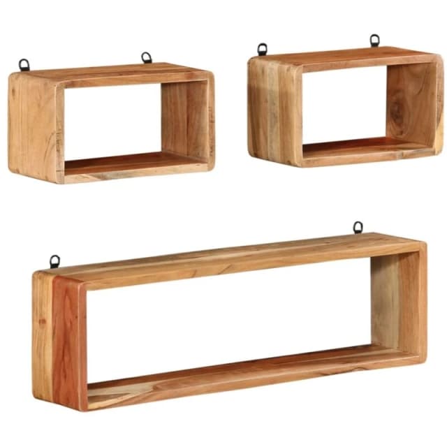 VIDAXL 3 Piece Wall Cube Shelf Set Soild Acacia Wood Vidaxl 8720286436899