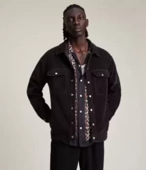 AllSaints Mens Castleford Corduroy Overshirt, Washed Black, Size: L