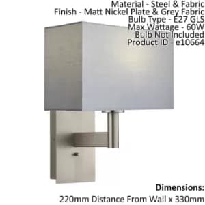 Wall Light & Shade Matt Nickel & Grey Fabric 60W E27 USB Socket e10664