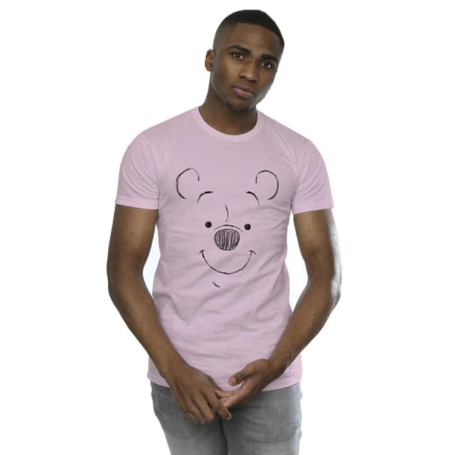 Disney Men Winnie The Pooh Winnie The Pooh Face T-Shirt in Baby Pink Size: Small Baby Pink S Male 5059934137219