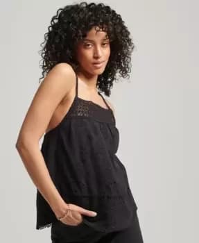 Superdry Womens Vintage Woven Lace Cami Top Black - Size: 8
