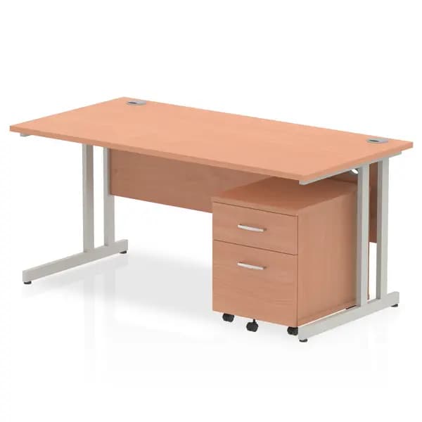 Impulse 1600 x 800mm Straight Desk Walnut Top White Cantilever Leg with 2 Drawer Mobile Pedestal