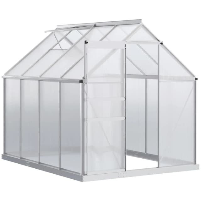 Outsunny Polycarbonate Walk-in Garden Greenhouse w/ Sliding Door Silver Tone, Silver 845-540V01SR
