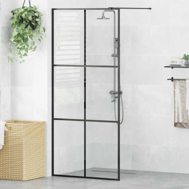 VIDAXL Walk-in Shower Wall with Clear ESG Glass 90x195cm Black vidaXL 8720286513279