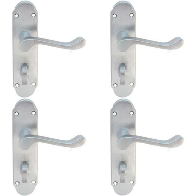 Loops 4x PAIR Victorian Upturned Handle on Bahtroom Backplate 170 x 42mm Satin Chrome Multi