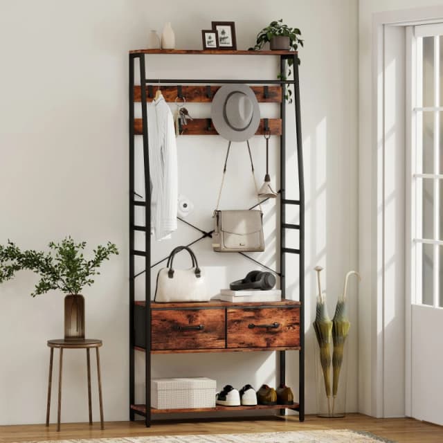 HOMCOM HOMCOM Coat Rack with Shoe Storage and Bench, 6-In-1 Hall Tree in Brown Brown One Size Unisex 5063603619081