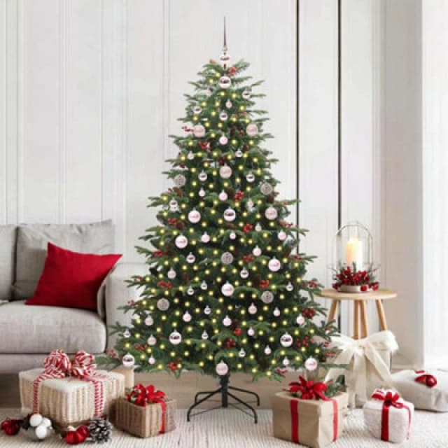vidaXL Artificial Christmas Tree with LED Strip Lights, Pink Balls Green 180 cm, Green 3395552