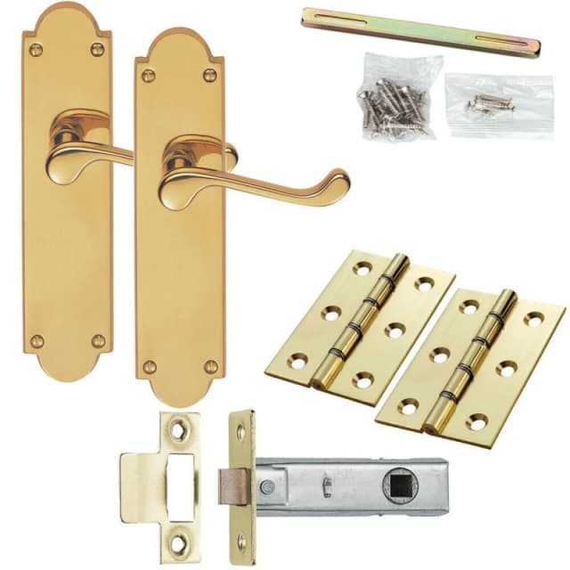 Loops Door Handle & Latch Pack Brass Victorian Scroll Short Lever Ornate Backplate Metallics unisex