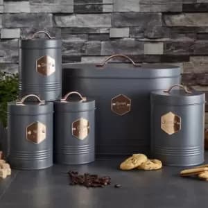 Neo Direct Grey Retro Inspired Sleek Matt & Copper 5 Piece Kitchen Canister Set