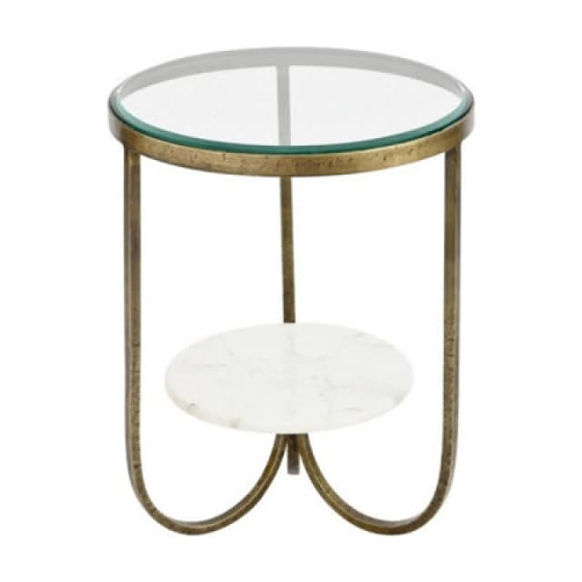 Buttercup Farm Nolita Side Table - Iron/glass/marble/mdf - L50.5 X W50.5 X H61.5cm - Gold/white