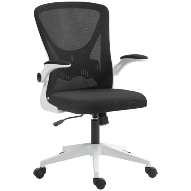 VINSETTO Vinsetto - Ergonomic Mesh Office Chair with Flip-up Armrests, Height Adjustable Computer Chair with Swivel Wheels Black and White - White 505