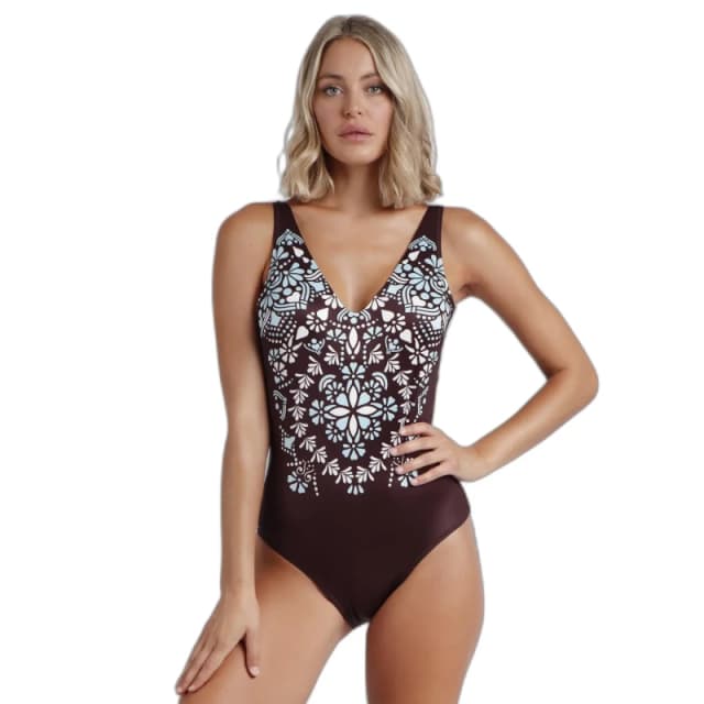 Womens 1 Piece swimsuit Admas Oriental Style Marron Female 38