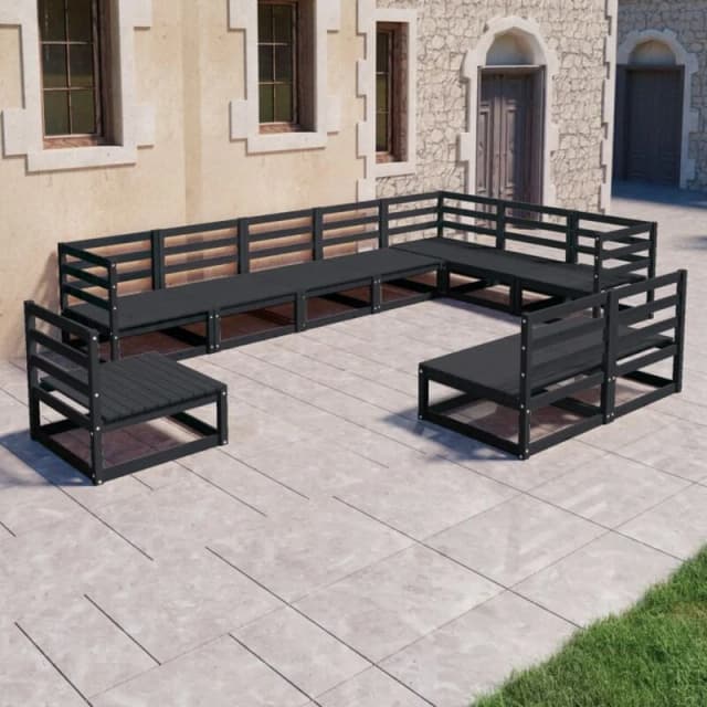 VIDAXL 10 Piece Garden Lounge Set Black Solid Pinewood Vidaxl 8720286469019