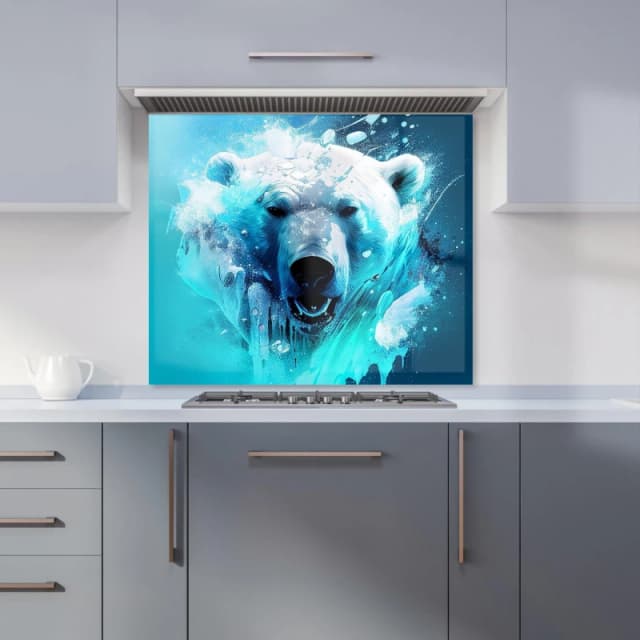 Warren Reed - Designer Polar Bear Face Splashart Kitchen Splashback in Brown Size: 600mm x 750mm Brown Unisex 600mm x 750mm