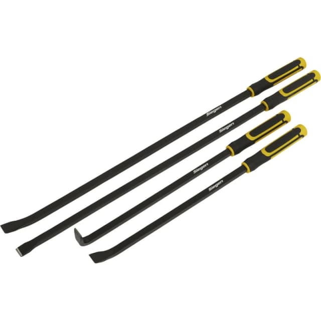 Loops 4 Piece Heavy Duty Angled Pry Bar Set - Hammer Caps - Heat Treated Steel Shafts Metallics
