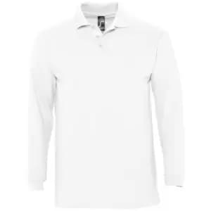 SOLS Mens Winter II Long Sleeve Pique Cotton Polo Shirt (L) (White)