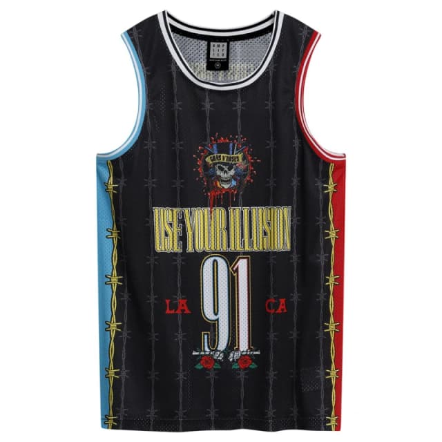 Amplified Amplified Men Dust N Bones Guns N Roses Basketball Jersey in Black Size: Medium Black M Male 5063750323145